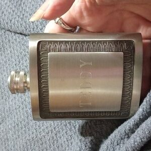 Pewter flask from Thailand engraved with Teddy